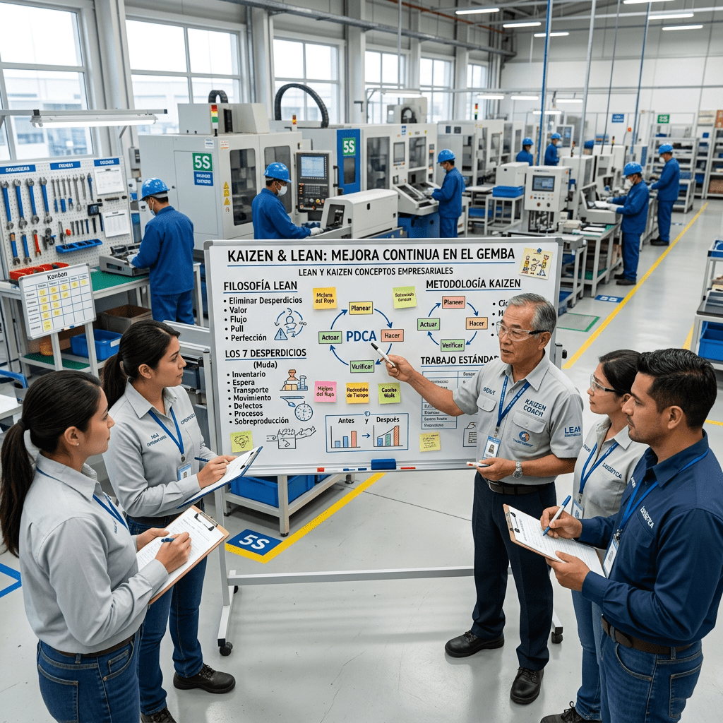 Workgroup in factory learning Lean and Kaizen continuous improvement concepts